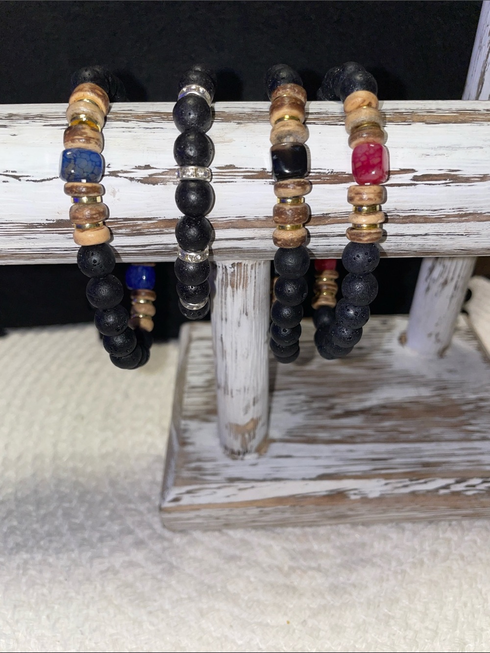 Beaded Lava Stone and Accent Bracelet Blue, Red & Black beads with accents